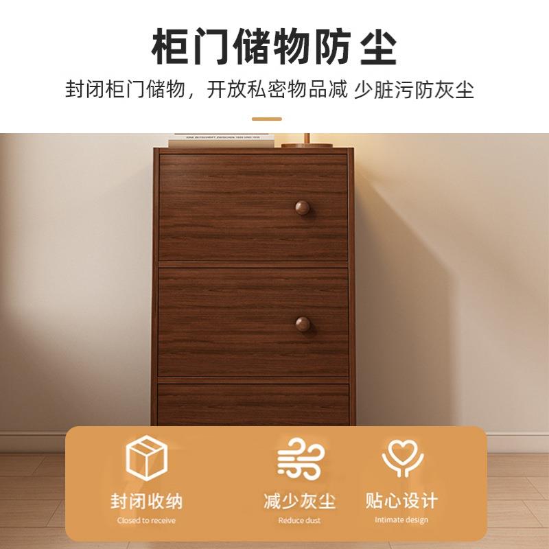 实木芯窄书柜书架落地简约收纳柜子学生家用格子置物柜带门储物柜