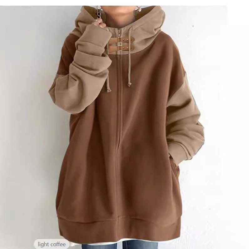women thickened warm solid color hooded sweatshirt double