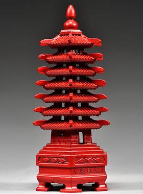 红色桃木质雕刻7层文昌塔摆件9层13层文昌塔客厅玄关装饰工艺品