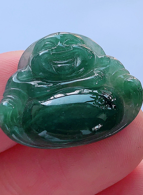 缅甸天玉石然冰糯种老坑翡翠玉石精品满色飘阳绿佛公裸石 3.39克