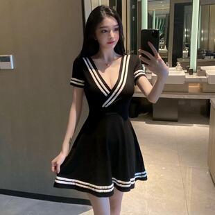 正品气质露领短袖低胸V性感技术员工作裙子Ktv浴衣胸公主服制服女