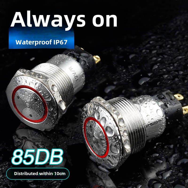 不锈钢金属蜂鸣器常响常亮led环形红灯19/22mm防水信号指示灯12v
