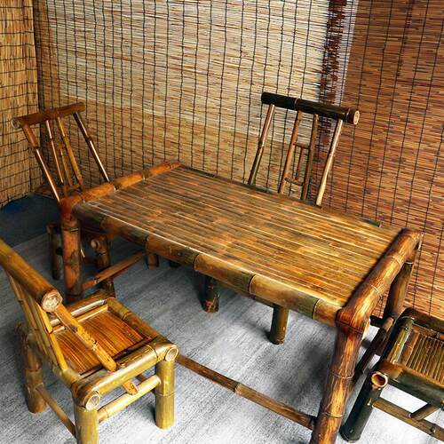 XM纯手工竹桌子茶桌碳化餐桌茶几办公家用庭院火锅桌复古桌子