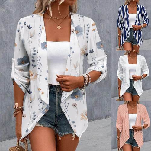 Women's long sleeved, rolled up cardigan jacket