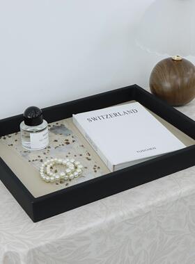 现代高档马毛皮质托盘软装设计师桌面香薰收纳盘样板间装饰品摆件