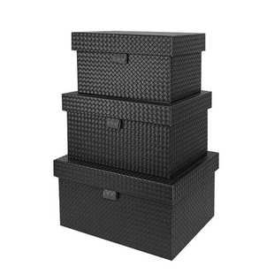 现代简约轻奢黑色编织纹高档皮质整理箱子样板房高档收纳箱收纳盒