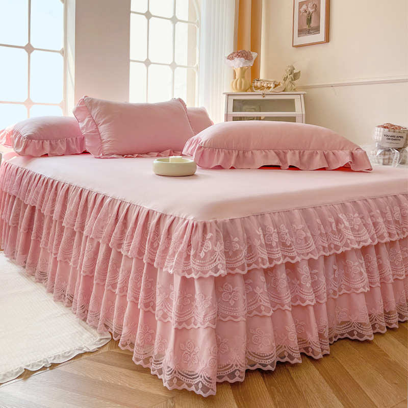 欧式蕾丝边床裙式床罩单件公主风花边薄款保护套1.8m床套防尘夏季