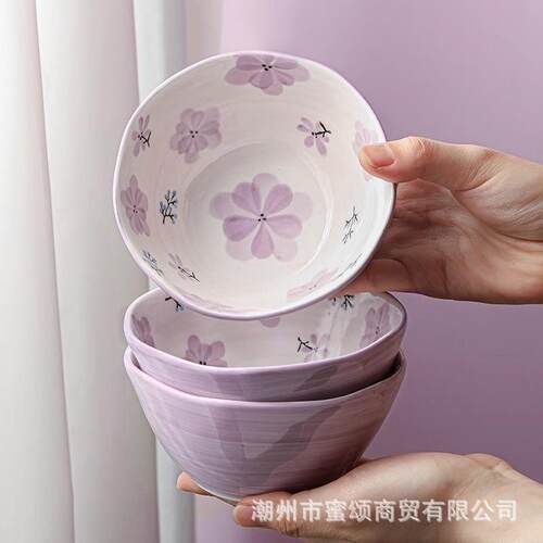 紫兰花日式碗碟套装家用釉下彩餐具米饭碗汤碗面碗盘子菜盘