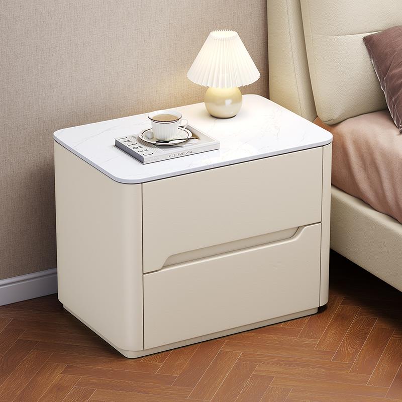 全实木岩板床头柜皮质环保简约现代卧室家用储物收纳床边柜免安装