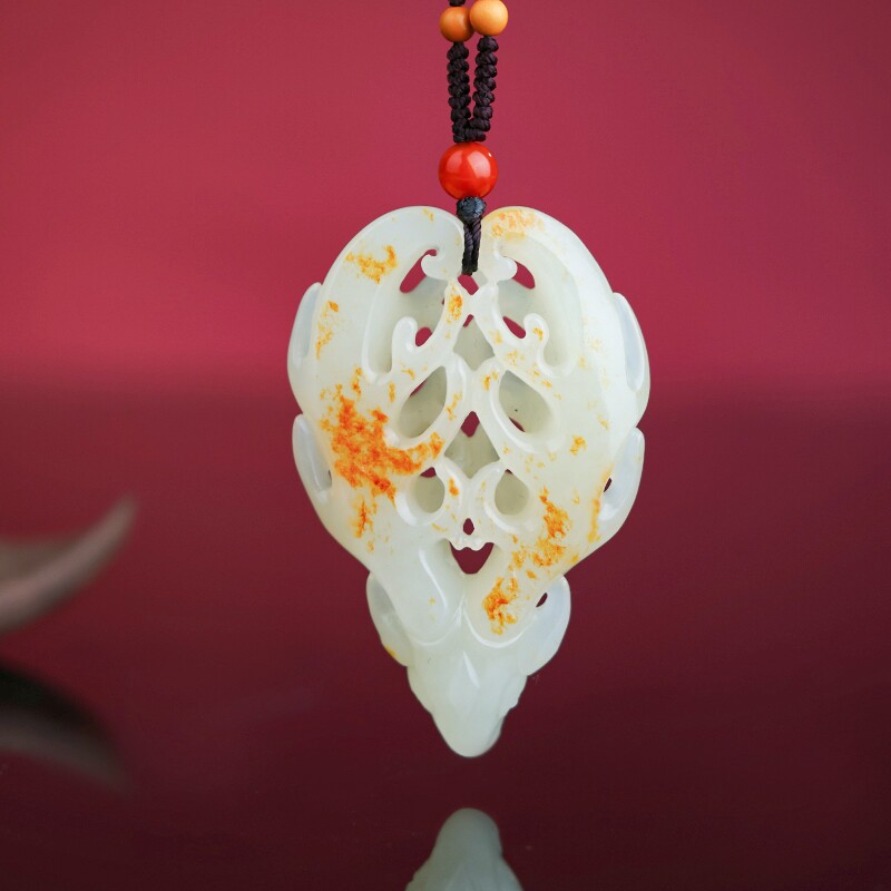 一路有你 天然新疆和田玉籽料洒金皮鹿头挂件32.64克 大师作品