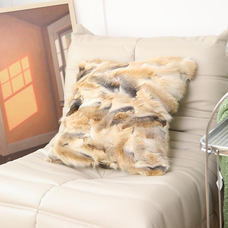 正品现代简约灰粽皮草系列枕发靠枕抱板间方枕沙狐狸毛靠样垫兔毛