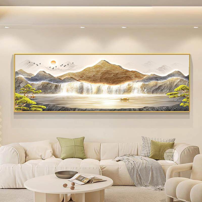 聚宝盆客厅沙发背景墙挂画办公室高级感装饰画山水画东墙聚财壁画,家居饰品,现代装饰画,淘宝优惠券,粉丝福利购,淘宝优惠卷