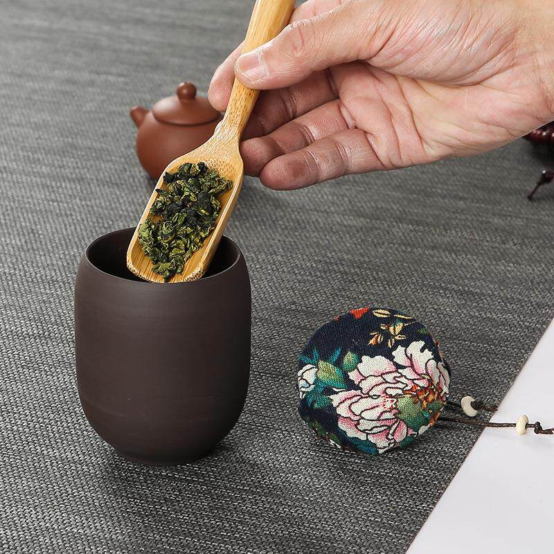 原矿紫砂个性茶叶罐小号木质带盖家用储物罐车载陶瓷罐密封罐茶罐
