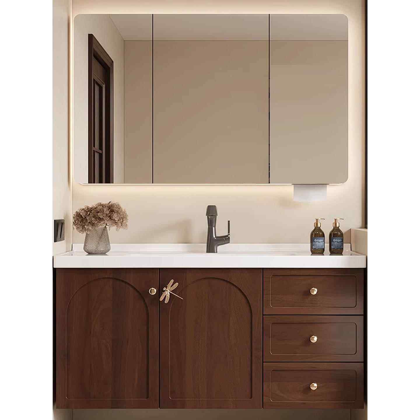 中古风橡木浴室柜组合岩板陶瓷一体盆卫生间洗漱台洗手池洗脸池盆,家装主材,浴室柜组合,淘宝优惠券,粉丝福利购,淘宝优惠卷