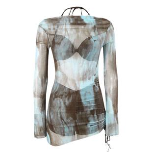 防晒2024新款 游泳衣女分体三件套性感辣妹钢托聚拢韩版 ins风长袖