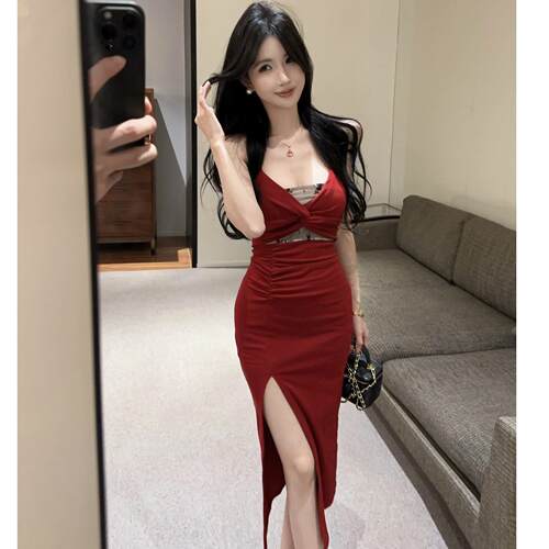 2026新款夜店酒吧性感吊带洋装网红开叉礼服洗浴会所工作服