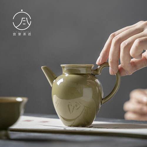 宜室茶话 拟古青瓷文怡手执壶功夫茶杯公道杯带手柄茶海分茶器