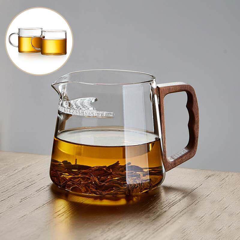 月牙玻璃公道杯耐热茶水分离泡茶壶木把过滤功夫茶具绿茶杯分茶器