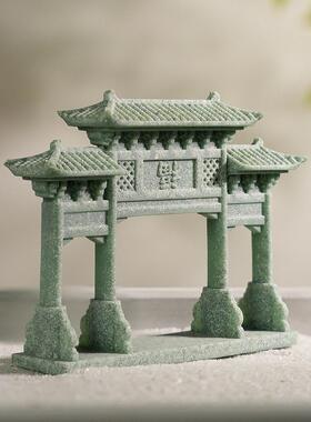 青砂石盆景造景摆件创意微景观大门牌坊摆设假山流水装饰小配件