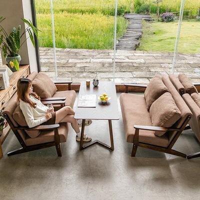 咖啡厅实木沙发桌椅组合覆古奶茶店洽谈休闲书吧休息区民宿沙发椅