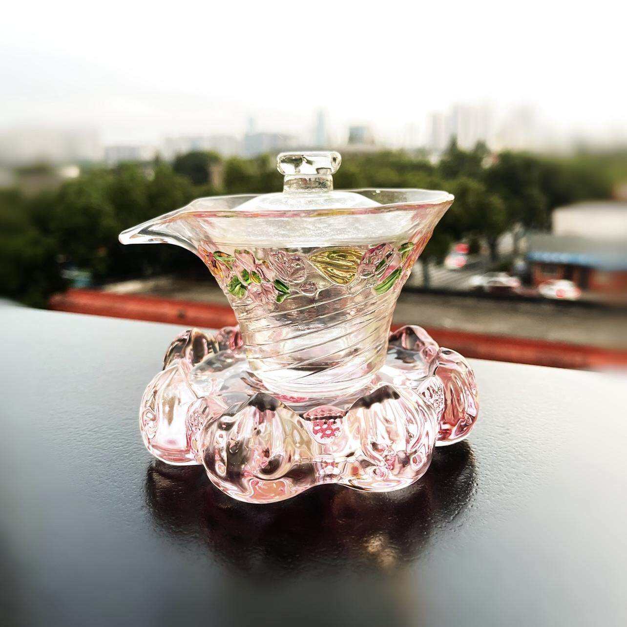 高颜值女士手工彩绘盖碗茶具套装水晶玻璃手抓三才盖碗泡茶HZX