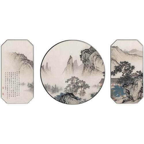 新中式客厅沙发背景墙装饰画书房茶室三联壁画办公室挂画山水国画