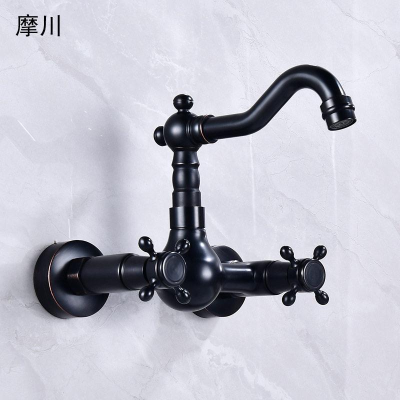 新款直销热销外贸黑色仿古拉丝冷热水龙头双把双控面盆脸盆水龙头
