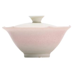 二才泡茶碗大茶碗女士高颜值陶瓷茶具 苏打釉薄胎窑变花瓣盖碗中式