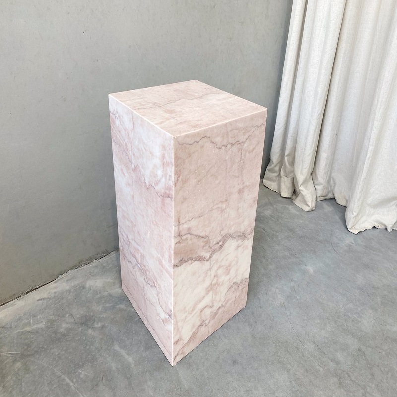 轻奢天然粉色大理石立柱客厅玄关墩子雕塑展示底座床头柜装饰摆件