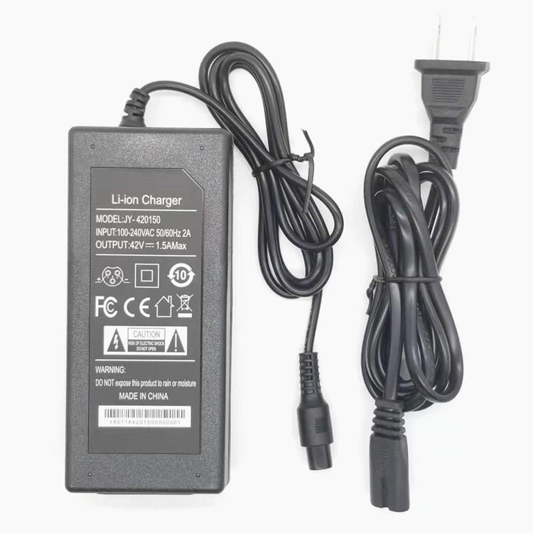 阿尔郎平衡车充电器36V电瓶锂电三插孔42V2A滑板车通用航空头电源