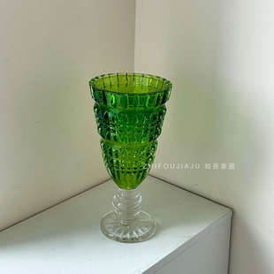 中古璀璨高脚杯花瓶法式玻璃简约装饰摆件高级感轻奢客厅餐桌花器