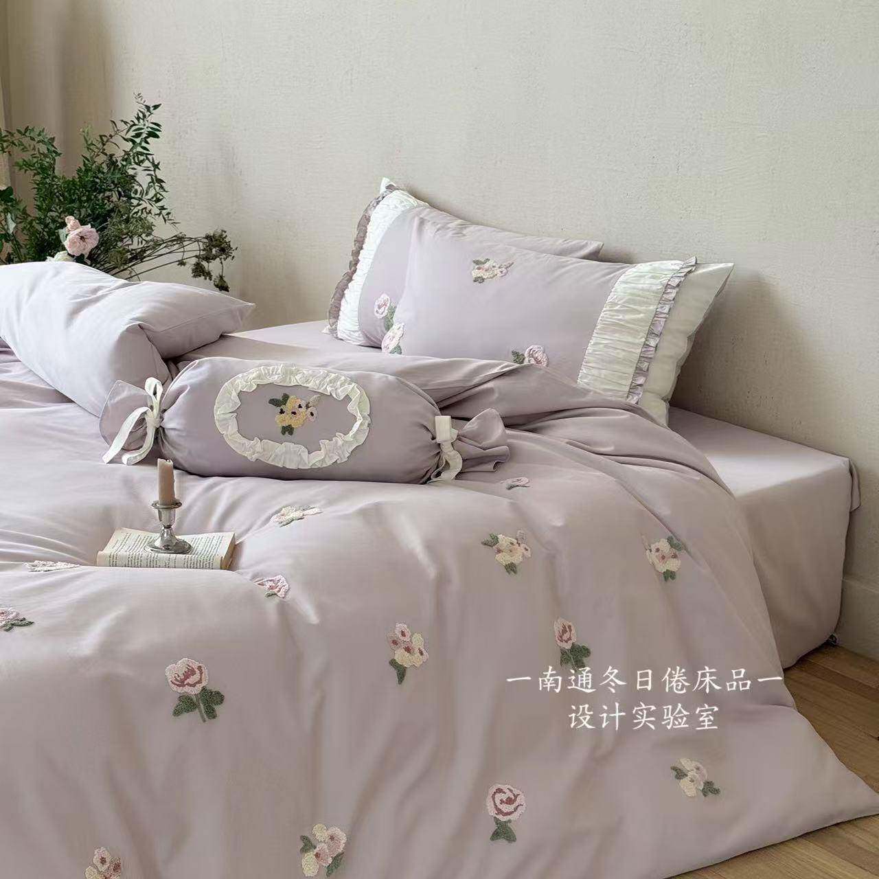 浪漫玫瑰~ | 100支磨毛四件套全棉 小清新秋冬毛巾绣被套纯棉床品