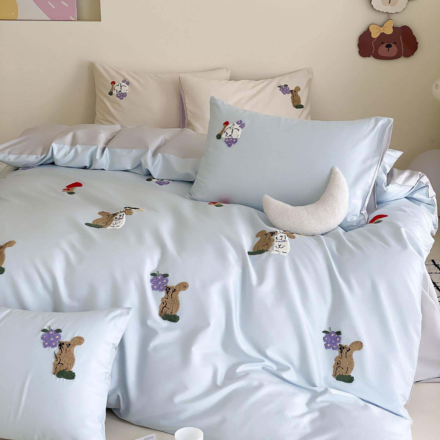 100S贡缎全棉长绒棉四件套毛巾绣纯棉三件套被套床单床笠床上用品