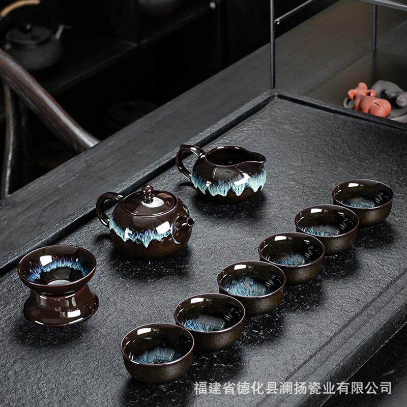 简约创意功夫茶具家用套装汝窑紫砂哥窑青瓷创意冰裂窑变小套茶壶