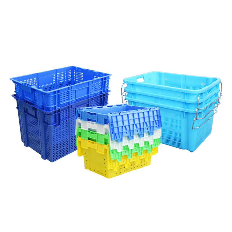 1米长加厚塑料箩筐服装纺织厂仓储物流用755筐带铁耳错位堆叠