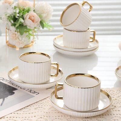 Ceramic Coffee Mug 250ml Gold Rim Cup and Saucer Set