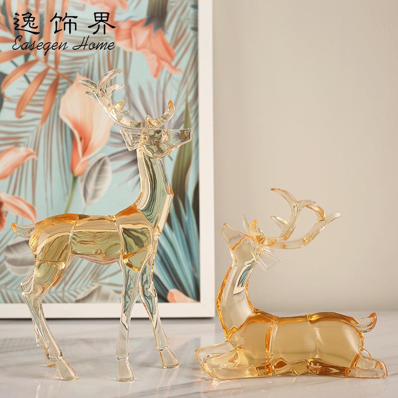 现代轻奢高档几何动物摆件亚克力鹿工艺品水晶牛酒柜骏马桌面摆设