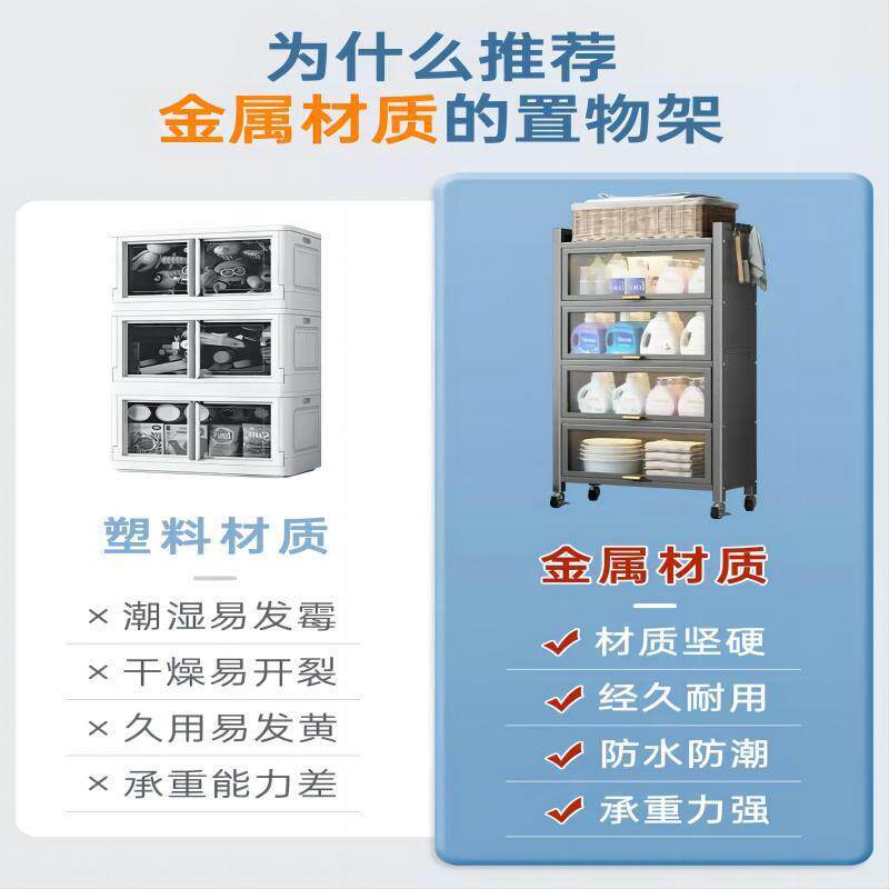 翻盖带门厨房置物架落地多层微波炉烤箱置物柜防尘储物收纳餐边柜