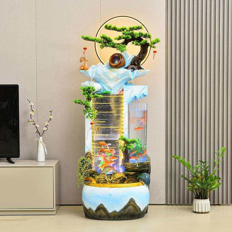 欧式八方来财流水喷泉循环水客厅加湿器摆件公司办公室招财造水景