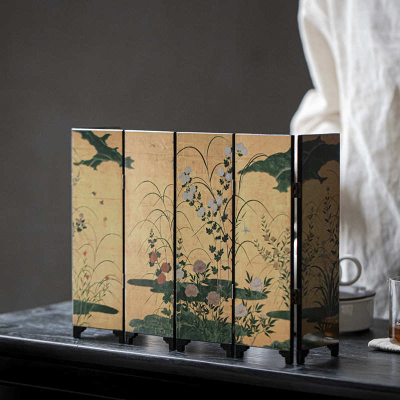 宜室茶话茶空间茶桌小屏风摆件中国风复古茶台漆器摆件茶道配件