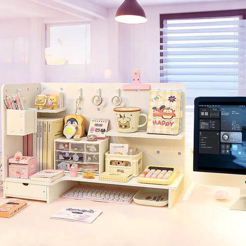 办公室工位隔断置物架女生桌面改造神器侧边转角收纳架屏风遮挡板