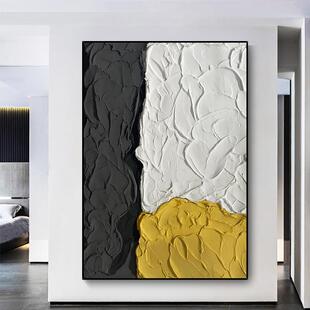 Notareart手绘油画《岩峰》抽象玄关挂画客厅背景墙装饰画黑白橙