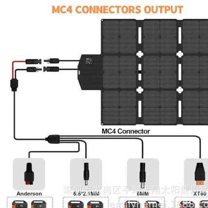 120W可折叠太阳能芯板带MC4头适用露营旅行房车储能电池/电脑充电