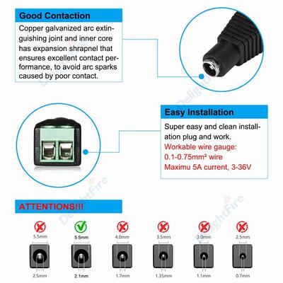 3-100pcs Female Male DC Connectors 5.5mm*2.1mm DC Jack 5V 12