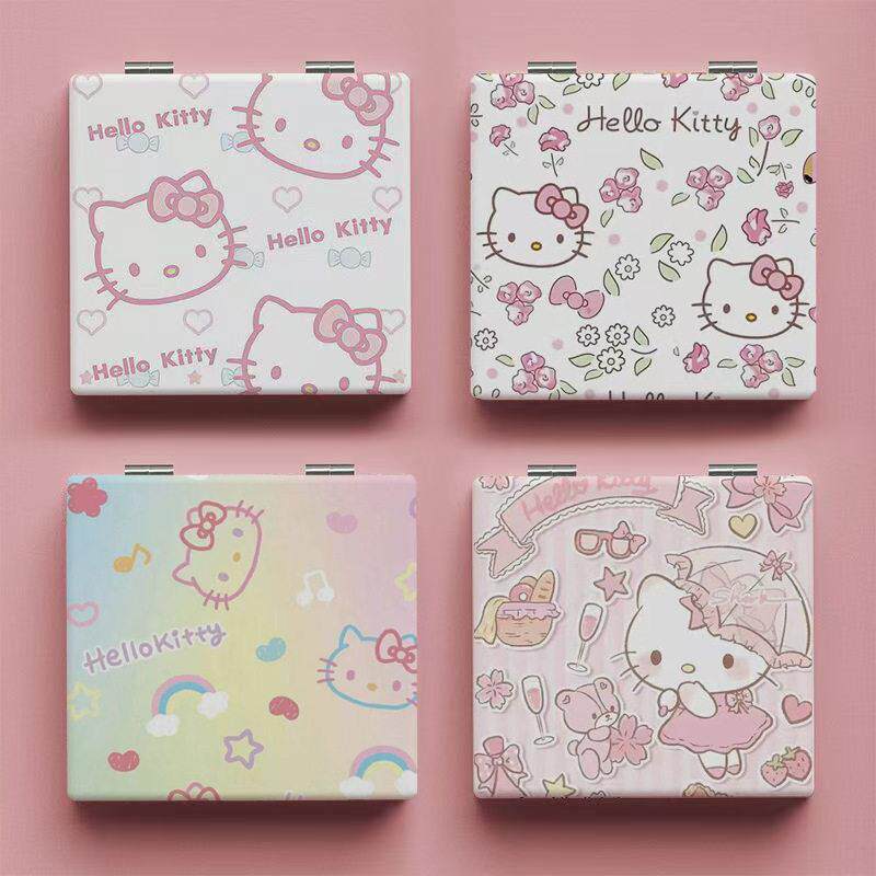 可爱便携折叠镜卡通便携式学生小型小镜子卡通皮革pu随身化妆镜