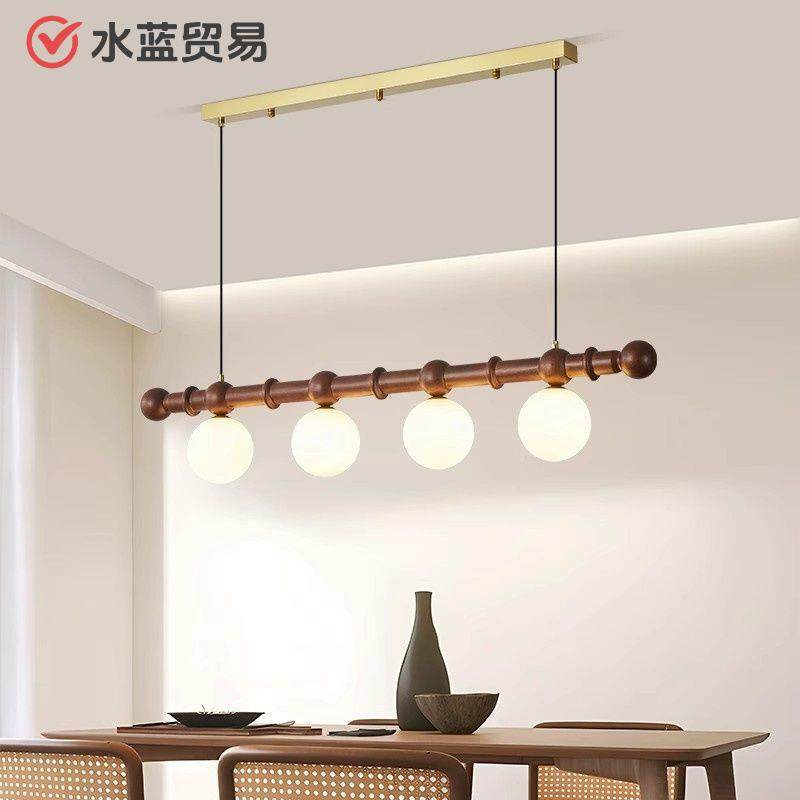 一字创意法式中古吧台餐厅吊灯岛台魔豆餐桌灯美式复古实木长条灯