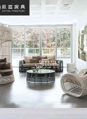 户外沙发露天室外休闲庭院阳台藤椅沙发防水防晒双人花园藤编沙发