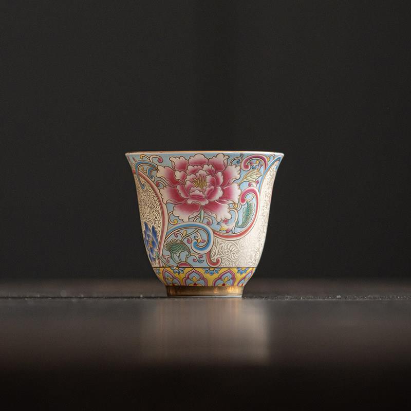 掐丝银工艺小号个人杯陶瓷玉兰茶杯单杯珐瑯彩宫廷风品茗杯纸盒装