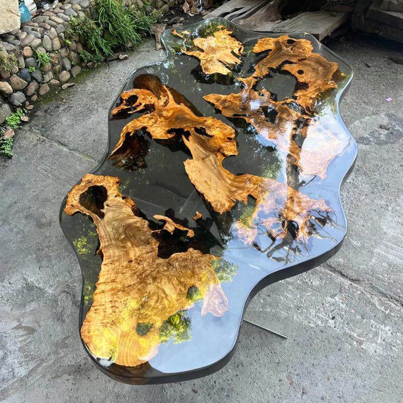环氧树脂河流桌面实木大板海浪原木茶桌餐桌创意茶几茶台整板家具