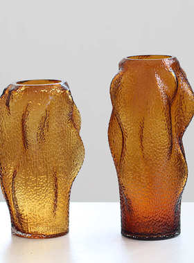 花瓶灰色餐桌软水培棕家居摆件高级玻璃简约台面大口创意手工装